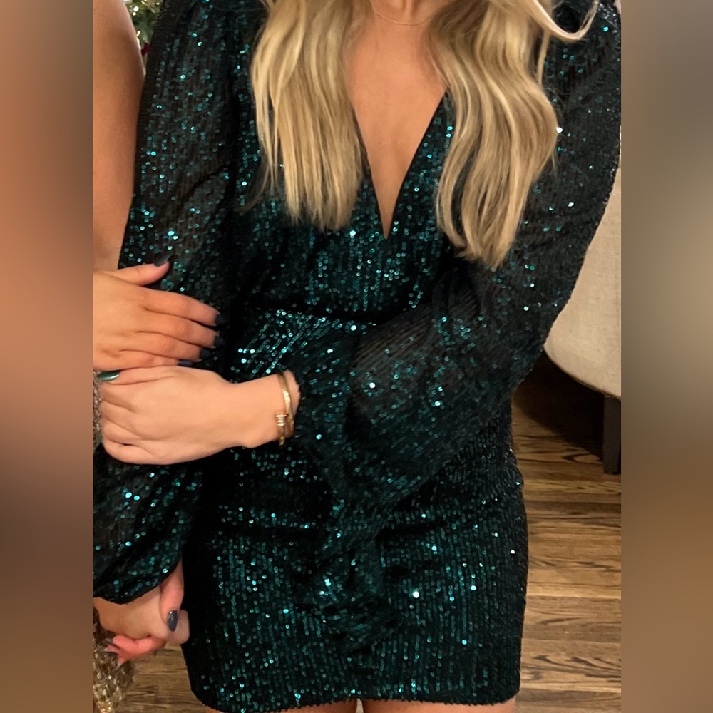 Green sequin mini dress